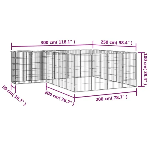 Ograda za pse s 22 panela crna 50 x 100 cm čelik obložen prahom - 300 x 250 x 100 cm Cijena