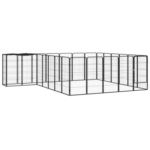 Ograda za pse s 26 panela crna 50 x 100 cm čelik obložen prahom - 350 x 300 x 100 cm Cijena