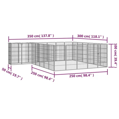 Ograda za pse s 26 panela crna 50 x 100 cm čelik obložen prahom - 350 x 300 x 100 cm Cijena