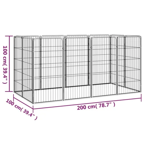 Ograda za pse s 12 panela crna 50 x 100 cm čelik obložen prahom - 200 x 100 x 100 cm Cijena