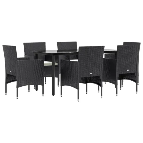 Vrtna garnitura - 7-dijelni vrtni blagovaonski set s jastucima crni - Crna Dužina stola 160 cm 6 Cijena