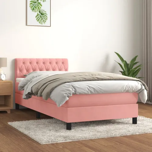 Box spring krevet s madracem ružičasti 90x190 cm baršunasti - Ružičasta 90 x 190 cm Dizajn s gumbima Cijena