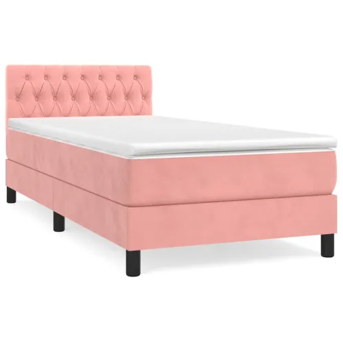 Box spring krevet s madracem ružičasti 90x190 cm baršunasti - Ružičasta 90 x 190 cm Dizajn s gumbima Cijena