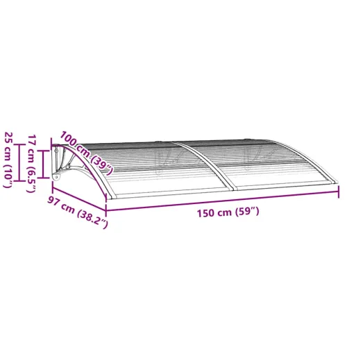 Nadstrešnica za vrata siva 150 x 100 cm polikarbonatna - Siva i bijela 150 x 100 cm Cijena