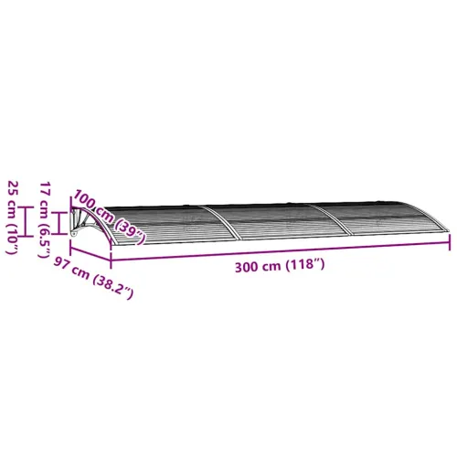 Nadstrešnica za vrata siva 300 x 100 cm polikarbonatna - Siva i bijela 300 x 100 cm Cijena