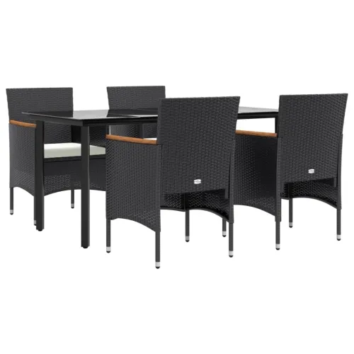Vrtna garnitura - 5-dijelni vrtni blagovaonski set s jastucima crni - Crna Dužina stola 160 cm 4 Cijena