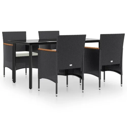 Vrtna garnitura - 5-dijelni vrtni blagovaonski set s jastucima crni - Crna Dužina stola 160 cm 4 Cijena