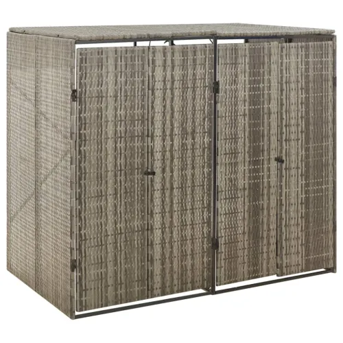 Spremište za 2 kante za smeće sivo 140 x 80 x 117 cm poliratan - Siva 2 kante 1 2 Cijena