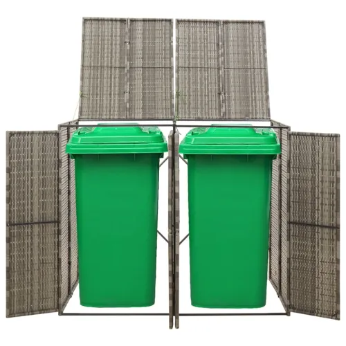 Spremište za 2 kante za smeće sivo 140 x 80 x 117 cm poliratan - Siva 2 kante 1 2 Cijena