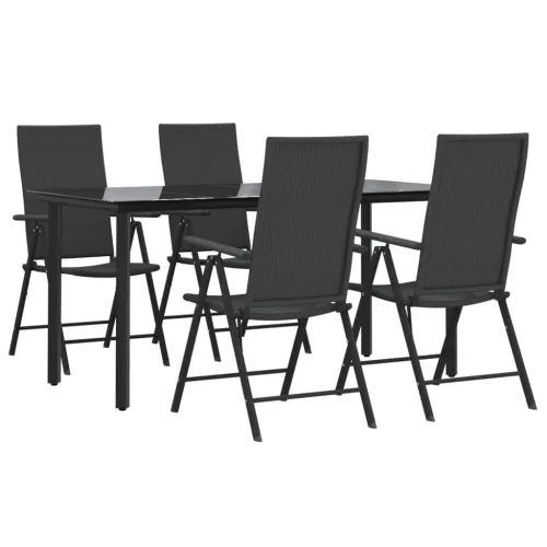 Vrtna garnitura - 5-dijelni vrtni blagovaonski set od poliratana crni - Dužina stola 160 cm 4 Cijena