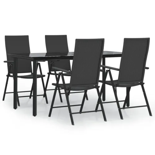 Vrtna garnitura - 5-dijelni vrtni blagovaonski set od poliratana crni - Dužina stola 160 cm 4 Cijena