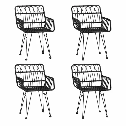 Vrtna garnitura - 5-dijelni vrtni blagovaonski set od poliratana crni - Crna Dužina stola 80 cm 4 Cijena