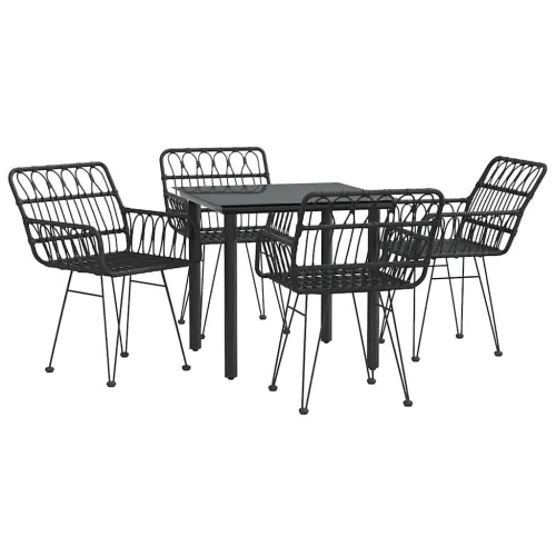 Vrtna garnitura - 5-dijelni vrtni blagovaonski set od poliratana crni - Crna Dužina stola 80 cm 4 Cijena
