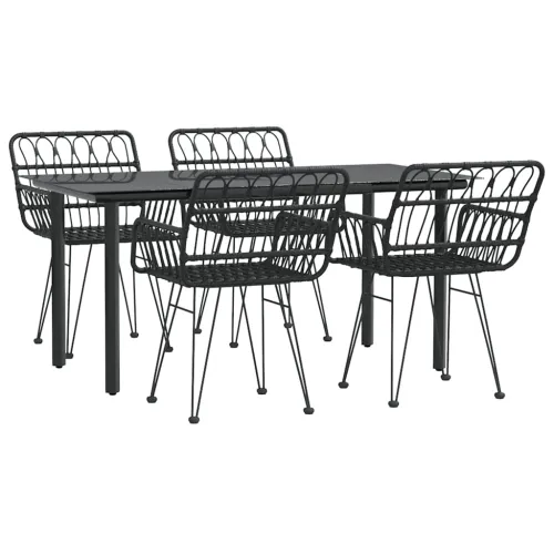 Vrtna garnitura - 5-dijelni vrtni blagovaonski set od poliratana crni - Crna Dužina stola 160 cm 4 Cijena
