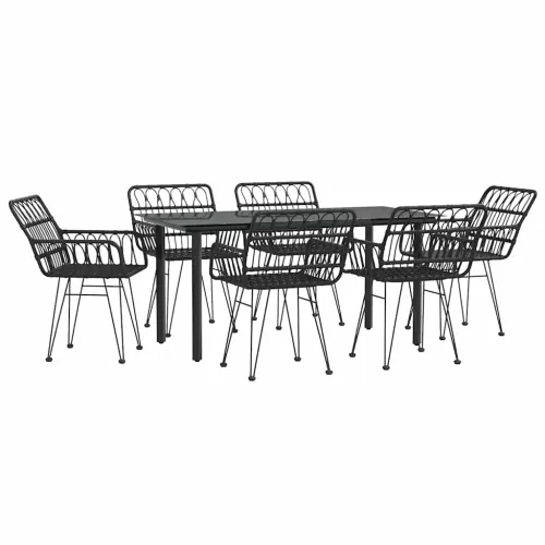 Vrtna garnitura - 7-dijelni vrtni blagovaonski set od poliratana crni - Crna Dužina stola 160 cm 6 Cijena