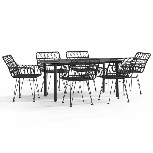 Vrtna garnitura - 7-dijelni vrtni blagovaonski set od poliratana crni - Crna Dužina stola 160 cm 6 Cijena