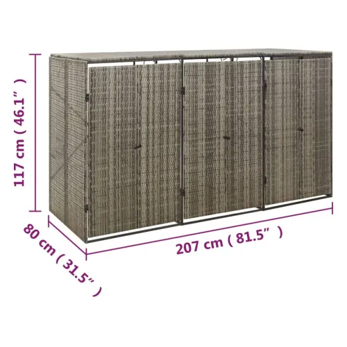 Spremište za 3 kante za smeće sivo 207 x 80 x 117 cm poliratan - Siva 3 Cijena