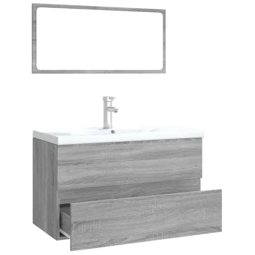 Set kupaonskog namještaja boja hrasta sonome konstruirano drvo - Sivi hrast sonoma 80 x 39.5 x 45 cm Sa slavinom Cijena