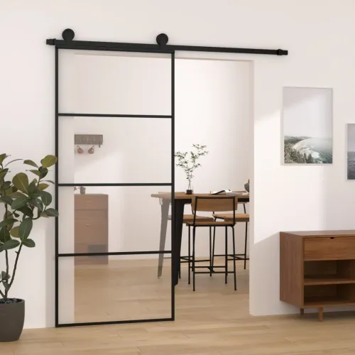 Klizna vrata s priborom 90 x 205 cm od ESG stakla i aluminija - 90 x 205 cm 3 vodoravne šipke Cijena