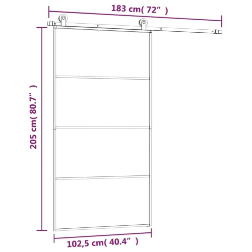 Klizna vrata s priborom 102,5x205 cm od stakla ESG i aluminija - 102.5 x 205 cm 3 vodoravne šipke Cijena
