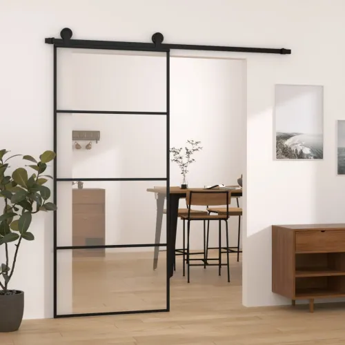 Klizna vrata s priborom 90 x 205 cm od ESG stakla i aluminija - 90 x 205 cm 3 vodoravne šipke Cijena