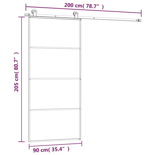 Klizna vrata s priborom 90 x 205 cm od ESG stakla i aluminija - 90 x 205 cm 3 vodoravne šipke Cijena