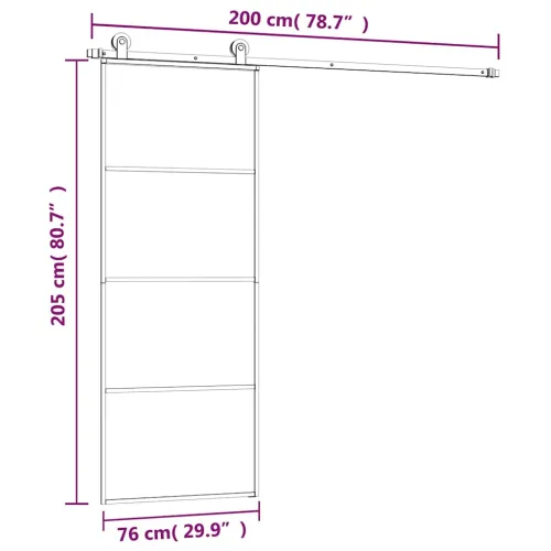 Klizna vrata s priborom 76 x 205 cm od ESG stakla i aluminija - 76 x 205 cm 3 vodoravne šipke Cijena