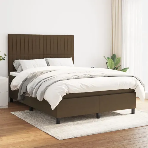 Boxspring - Krevet s oprugama i madracem tamnosmeđi 140 x 190 cm od tkanine - Tamno smeđa 140 x 190 cm Okomite pruge Tamno smeđa Cijena
