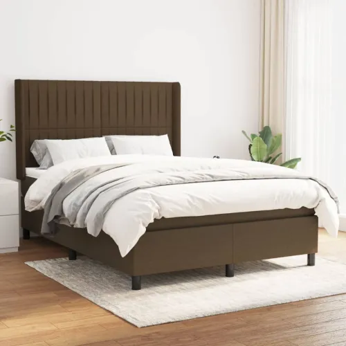 Boxspring - Krevet s oprugama i madracem tamnosmeđi 140x200 cm tkanina - Tamno smeđa 140 x 200 cm Okomite pruge Tamno smeđa Cijena