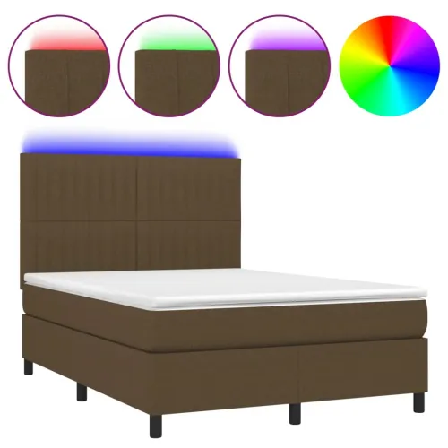 Krevet box spring s madracem LED tamnosmeđi 140x190 cm tkanina - Tamno smeđa 140 x 190 cm Okomite pruge Tamno smeđa Cijena