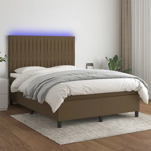 Krevet box spring s madracem LED tamnosmeđi 140x190 cm tkanina - Tamno smeđa 140 x 190 cm Okomite pruge Tamno smeđa Cijena