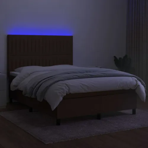 Krevet box spring s madracem LED tamnosmeđi 140x200 cm tkanina - Tamno smeđa 140 x 200 cm Okomite pruge Tamno smeđa Cijena