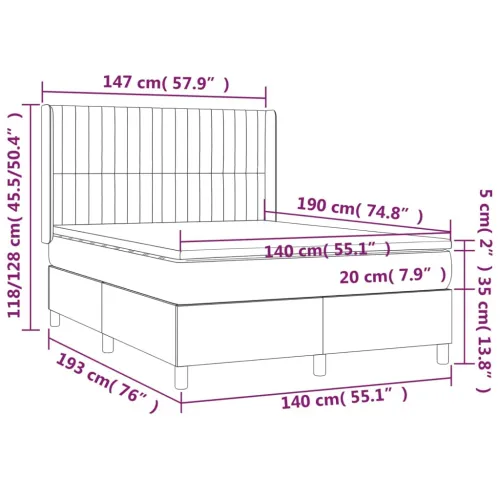 Krevet box spring s madracem LED tamnosmeđi 140x190 cm tkanina - Tamno smeđa 140 x 190 cm Okomite pruge Tamno smeđa Cijena
