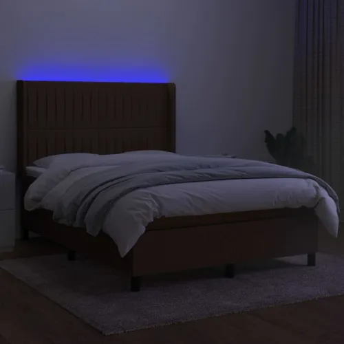 Krevet box spring s madracem LED tamnosmeđi 140x200 cm tkanina - Tamno smeđa 140 x 200 cm Okomite pruge Tamno smeđa Cijena