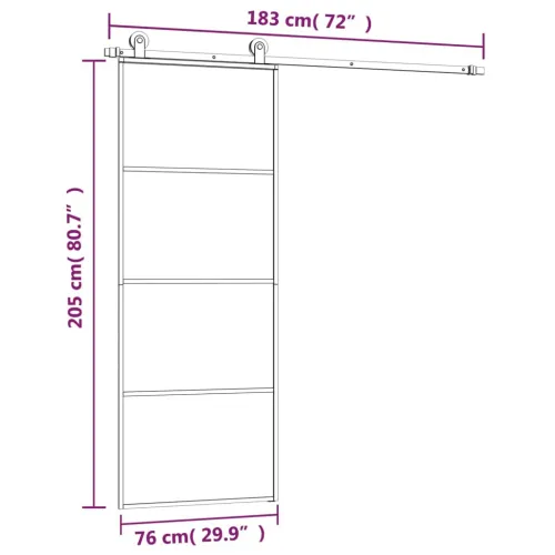 Klizna vrata s priborom 76 x 205 cm od ESG stakla i aluminija - 76 x 205 cm 3 vodoravne šipke Cijena