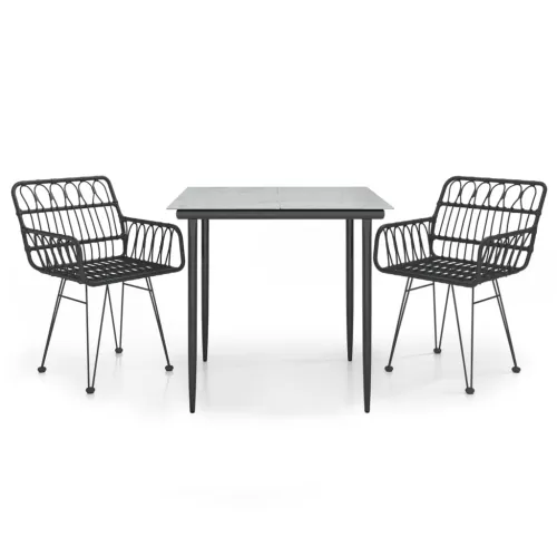 Vrtna garnitura - 3-dijelni vrtni blagovaonski set od poliratana crni - Crna 80 x 80 x 74 cm 2 Cijena