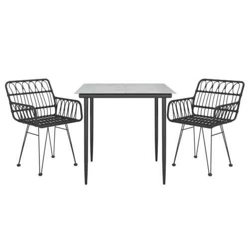 Vrtna garnitura - 3-dijelni vrtni blagovaonski set od poliratana crni - Crna 80 x 80 x 74 cm 2 Cijena