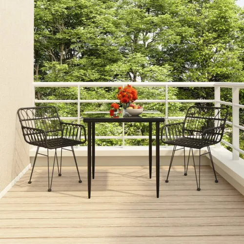 Vrtna garnitura - 3-dijelni vrtni blagovaonski set od poliratana crni - Crna 80 x 80 x 74 cm 2 Cijena