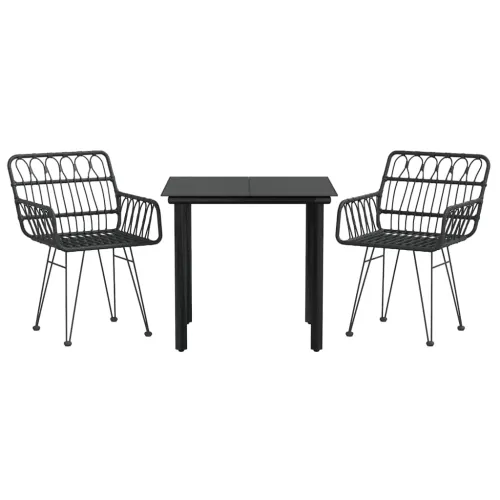 Vrtna garnitura - 3-dijelni vrtni blagovaonski set od poliratana crni - Crna Dužina stola 80 cm 2 Cijena