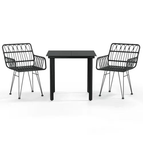Vrtna garnitura - 3-dijelni vrtni blagovaonski set od poliratana crni - Crna Dužina stola 80 cm 2 Cijena