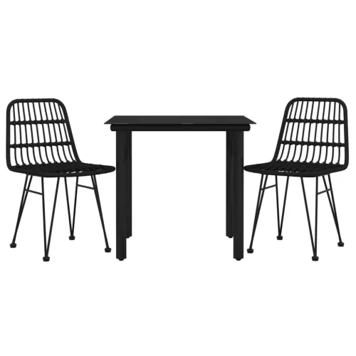 Vrtna garnitura - 3-dijelni vrtni blagovaonski set od poliratana crni - Crna Dužina stola 80 cm 2 Cijena