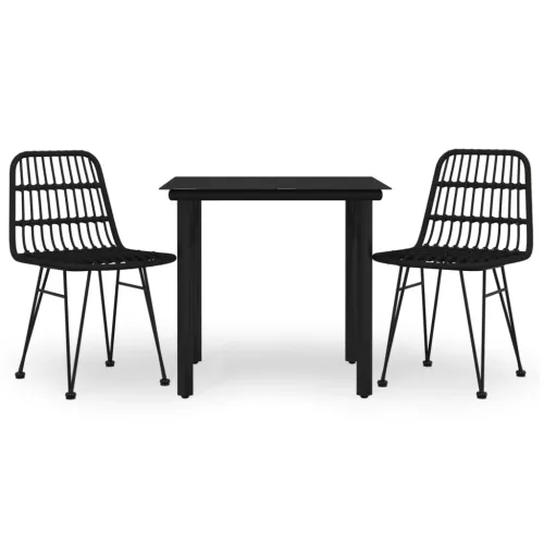 Vrtna garnitura - 3-dijelni vrtni blagovaonski set od poliratana crni - Crna Dužina stola 80 cm 2 Cijena