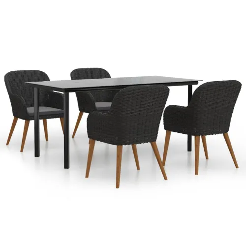 Vrtna garnitura - 5-dijelni vrtni blagovaonski set s jastucima crni - Crna Dužina stola 160 cm 4 Cijena