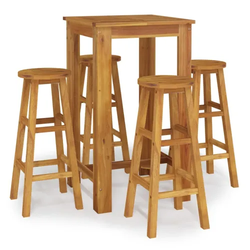 Stol i stolice - 5-dijelni vrtni barski set od masivnog bagremovog drva - Dužina stola 60 cm 4 Barski stolci s okruglim sjedalom Cijena