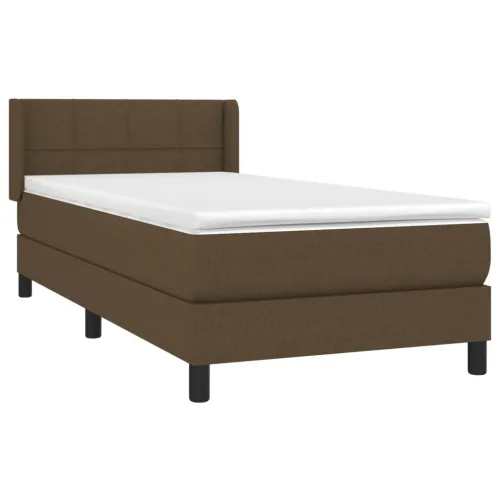 Boxspring - Krevet s oprugama i madracem tamnosmeđi 90 x 190 cm od tkanine - Tamno smeđa 90 x 190 cm Blok s kvadratima Tamno sme Cijena