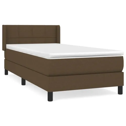Boxspring - Krevet s oprugama i madracem tamnosmeđi 90 x 190 cm od tkanine - Tamno smeđa 90 x 190 cm Blok s kvadratima Tamno sme Cijena