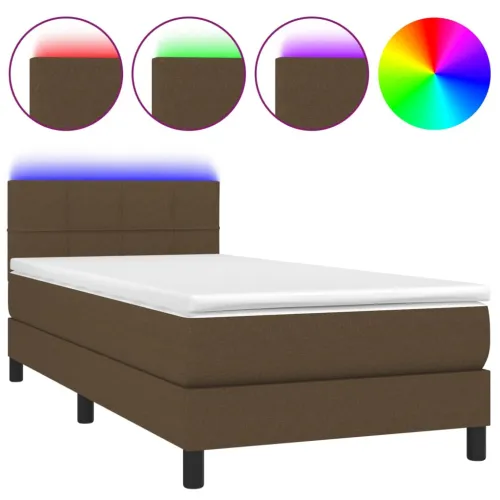 Krevet box spring s madracem LED tamnosmeđi 90x190 cm tkanina - Tamno smeđa 90 x 190 cm Blok s kvadratima Tamno smeđa Cijena