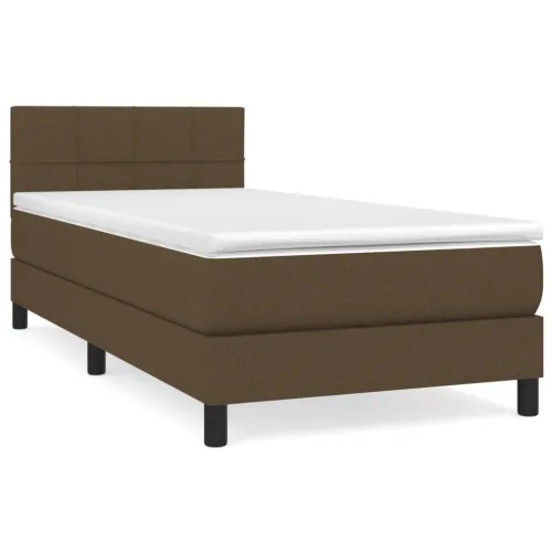 Boxspring - Krevet s oprugama i madracem tamnosmeđi 90 x 190 cm od tkanine - Tamno smeđa 90 x 190 cm Blok s kvadratima Tamno sme Cijena