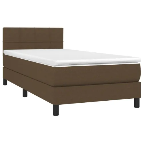 Boxspring - Krevet s oprugama i madracem tamnosmeđi 90 x 190 cm od tkanine - Tamno smeđa 90 x 190 cm Blok s kvadratima Tamno sme Cijena