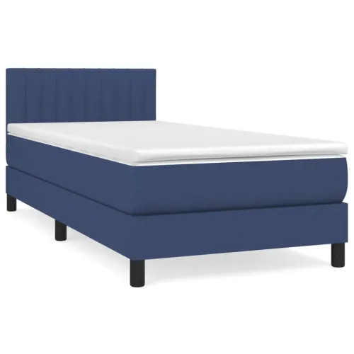 Boxspring - Krevet s oprugama i madracem plavi 90 x 200 cm od tkanine - Plava 90 x 200 cm Okomite pruge Plava Cijena
